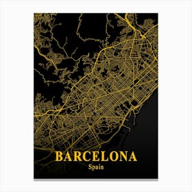 Barcelona Gold City Map 1 Canvas Print