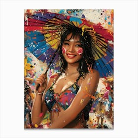 Asian Girl With Umbrella, Vibrant, Pop Art Canvas Print