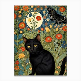 William Morris Black Cat In Flowers Canvas Print