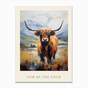 Cow By The Loch Poster Canvas Print