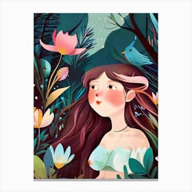 Luxmango Cute Women Singing In Forest Illustration Canvas Print