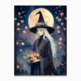 Solitude ~ A Witch With White Hair Takes a Moment ~ Grief, Contemplation, Peace ~ Witchy Art by Sarah Valentine Canvas Print