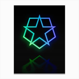 Neon Blue and Green Abstract Geometric Glyph on Black n.0378 Canvas Print