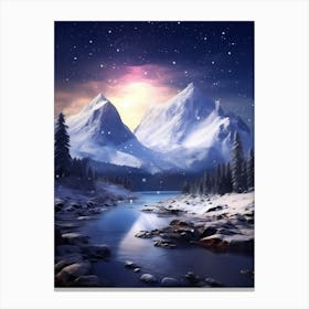 Snowy Mountains At Night Canvas Print