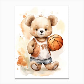 Basketball Teddy Bear Painting Watercolour 3 Canvas Print