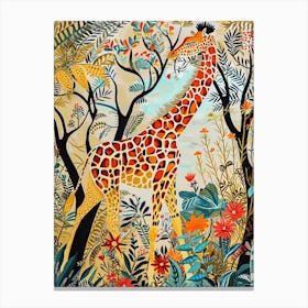 Giraffe In The Wild Leaf Illustration 3 Canvas Print