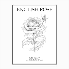 English Rose Music Line Drawing 2 Poster Canvas Print