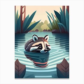 Raccoon Swimming In River Cute Digital 3 Canvas Print