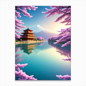 Pink Cherry Blossoms Mount Fuji Japan Beautiful Lake Landscape Canvas Print