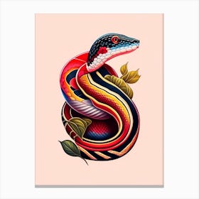 Red Tailed Boa Snake Tattoo Style Canvas Print