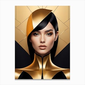 Geometric Woman Portrait Luxury Gold (4) Canvas Print