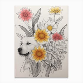 Dog With Flowers Charms Canvas Print