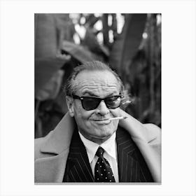 Jack Nicholson With Cigarette, Vintage Black and White Old Photo Canvas Print