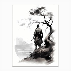 Japanese Lone Samurai Warrior Sumi-e Canvas Print