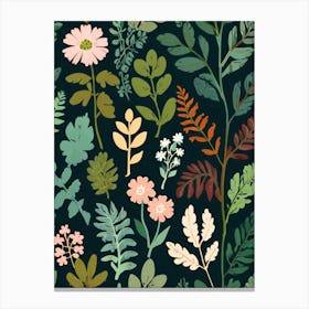 Seamless Pattern With Flowers And Leaves Canvas Print