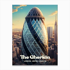 The Gherkin London United Kingdom Architecture Modern Travel Illustration Canvas Print