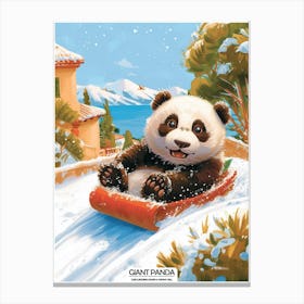Giant Panda Cub Sledding Down A Snowy Hill Poster 3 Canvas Print