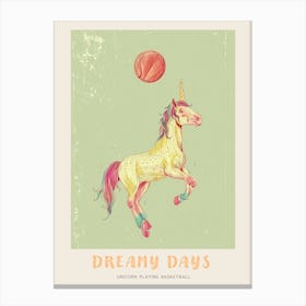 Pastel Storybook Style Unicorn Playing Basketball 3 Poster Canvas Print