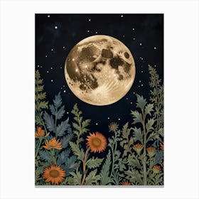 Moon And Flowers Style William Morris 1 Art Print 2 Canvas Print