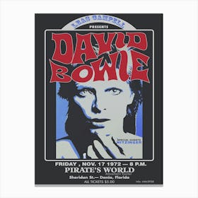 David Bowie 1972 Pirates World Concert Poster Canvas Print