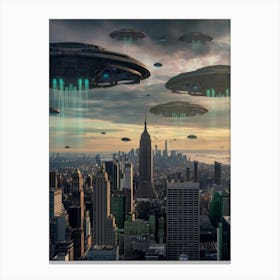 Aliens Flying Over New York City Canvas Print