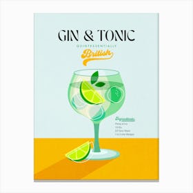 Minimal Gin and Tonic British Cocktail - Aqua and Orange 1 Canvas Print