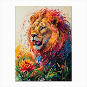 Lion And Flowers Canvas Print