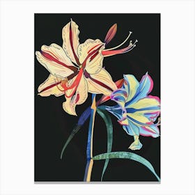 Neon Flowers On Black Amaryllis 4 Canvas Print