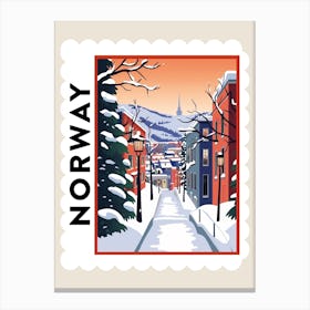 Retro Winter Stamp Poster Bergen Norway 2 Canvas Print