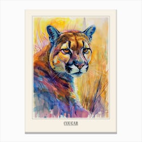 Cougar Colourful Watercolour 2 Poster Canvas Print