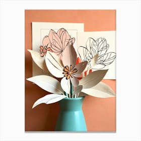 Paper Flowers In A Vase Canvas Print