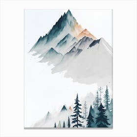 Mountain And Forest In Minimalist Watercolor Vertical Composition 365 Canvas Print