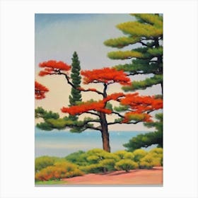 Japanese Red Pine Tree Watercolour Canvas Print