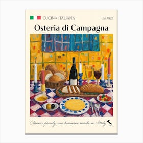 Osteria Di Campagna Trattoria Italian Poster Food Kitchen Canvas Print
