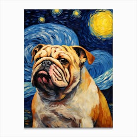 Bulldog Starry Night Dog Portrait Canvas Print