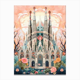 La Sagrada Família   Barcelona, Spain   Cute Botanical Illustration Travel 0 Canvas Print