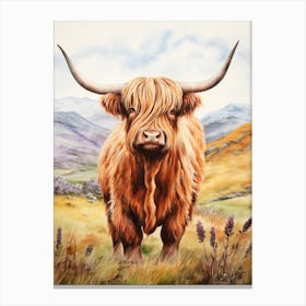 Watercolour Mountain Highland Cow 2 Canvas Print