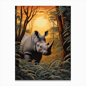 A Realistic Illustration Of A Rhino In The Sunset 1 Canvas Print