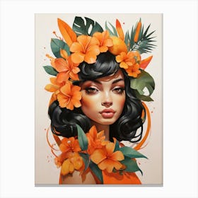 Orange Flower Girl art print Canvas Print