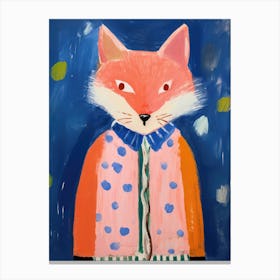 Playful Illustration Of Red Fox Bear For Kids Room 4 Canvas Print