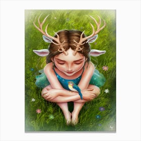 Fairy Girl With Deer Antlers Canvas Print