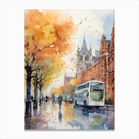 Dublin Ireland In Autumn Fall, Watercolour 2 Canvas Print
