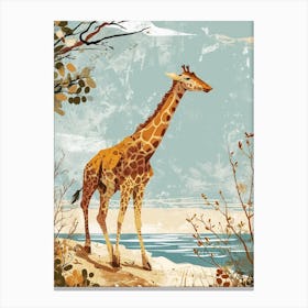 Giraffe By The Water 4 Canvas Print