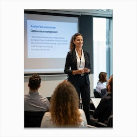 Businesswoman Exuding Confidence Stands At The Forefront Of A Well Attended Training Seminar Audien (2) 2 Canvas Print