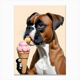 Boxer Dog Eating Ice Cream 2 Canvas Print
