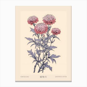Omurasaki Japanese Aster Vintage Japanese Botanical Poster Canvas Print