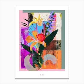 Orchid 3 Neon Flower Collage Poster Canvas Print