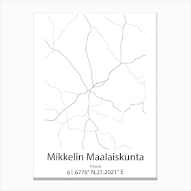 Mikkelin Maalaiskunta,Finland Minimalist Map Canvas Print