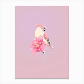 Pink Bird On Pink Flower Canvas Print