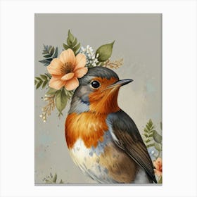 Bird With Flower Crown Style Watercolor2 Canvas Print